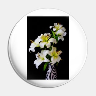 Striped Vase Of White Lillies Pin