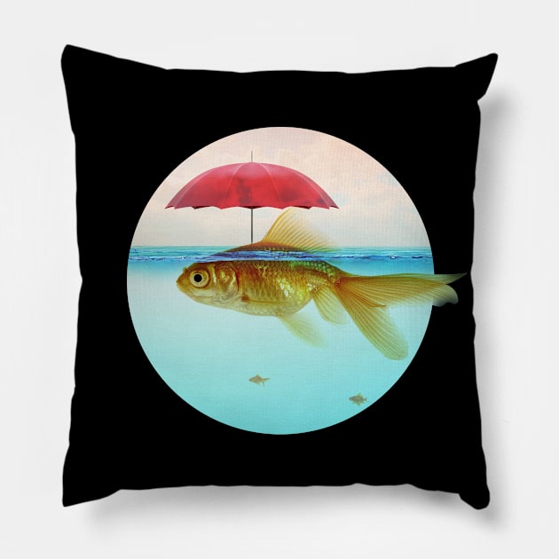 Goldfish Red Umbrella Pillow by Vin Zzep