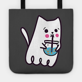 Ghost Cat Drinking Goldfish Bubble Tea Tote