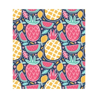 Tropical and Colorful Fruits Pinapple Watermelon Mango T-Shirt