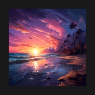 Ocean Beach Sunset Landscape T-Shirt