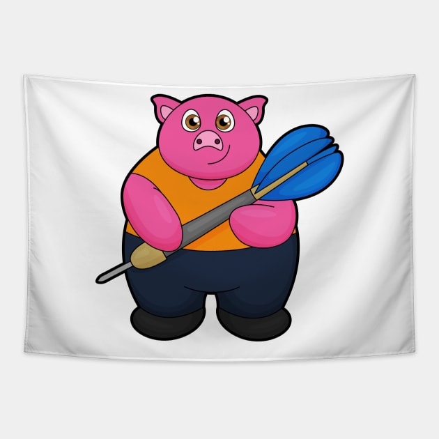 Pig as Dart player with Darts Tapestry by Markus Schnabel