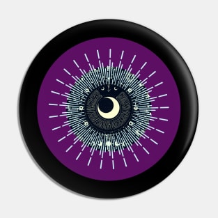 Halloween Cresent Moon, Celestial Symbols, Portents, Omens, Signs, and Fortunes - Deep Purple and Black Variation Pin