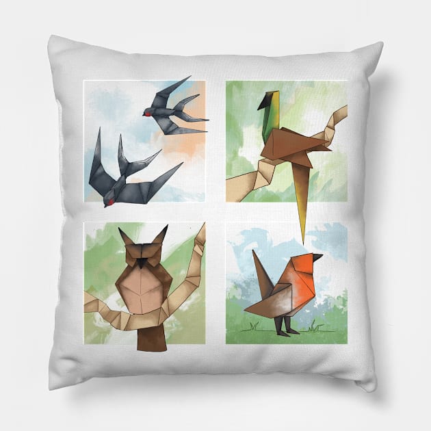 Origami Birds 1 Pillow by AniaArtNL