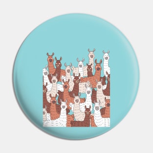 Llama Party - Brown Beige Aqua Blue Pin