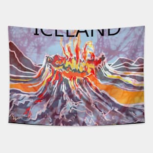 Volcano Eruption Iceland Litli Hrutur Batik style Tapestry