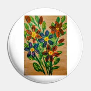 Abstract flowers in metallic paint and painted on a gold background. Pin