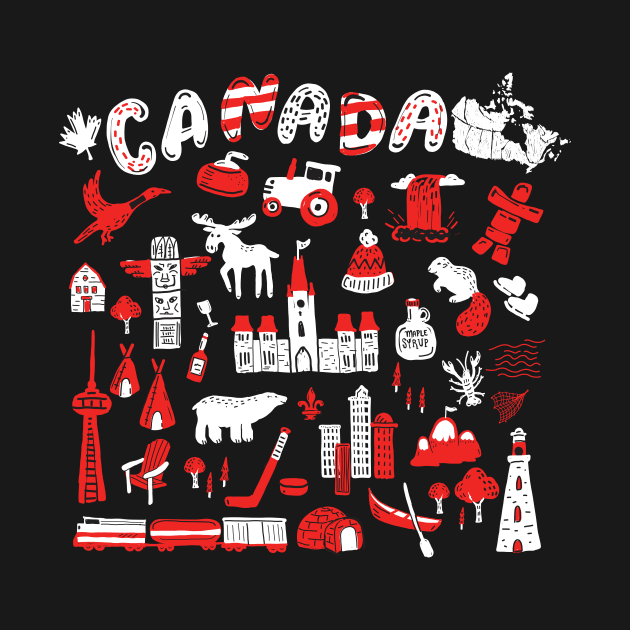 Canadian themed group of objects in red, white and black by JDawnInk