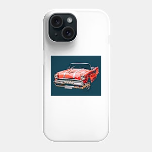 Classic Red Car On Blue Retro Auto Style Wheels Phone Case