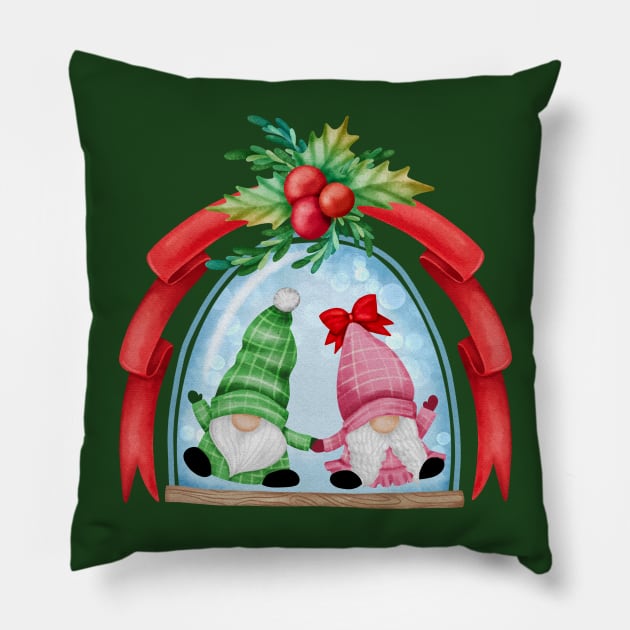 Happy Christmas Gnomes In A Snowglobe Pillow by Archie & Ainslie