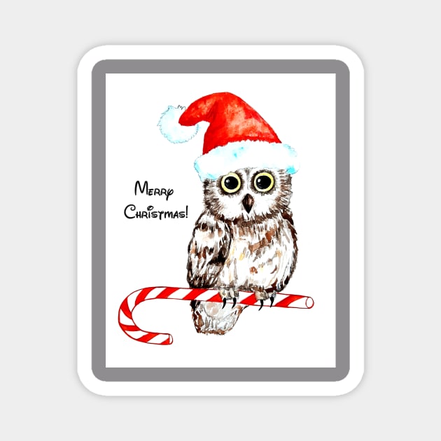 Owl, Mery Christmas, watercolor, nursery, home decor, baby wall art, greeting card Magnet by Luba_Ost