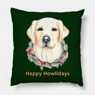 Happy Howlidays Yellow Labrador Retriever Pillow