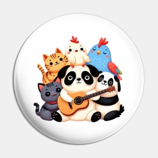 Singing Animal Friends with Pug Playing Guitar Pin