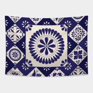 Mexican Talavera Blue Pattern by Akbaly Tapestry