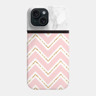 Marble with Rose Pink White and Yellow Gold ZigZag Chevron Pattern Phone Case