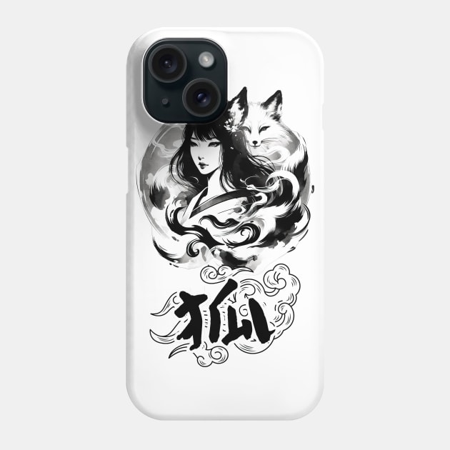 Celestial Kitsune Companion, Ethereal Fox Spirit Art Tee Phone Case by Yokai Realm