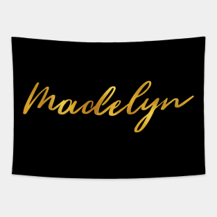 Madelyn Name Hand Lettering in Faux Gold Letters Tapestry