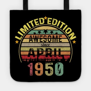 Vintage Born in April 1950 74 Years Old 74th Birthday Gift Men Women Tote