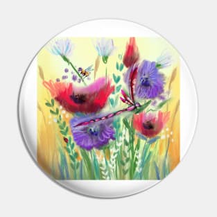 Poppy Meadow Purple Dandelions Pin