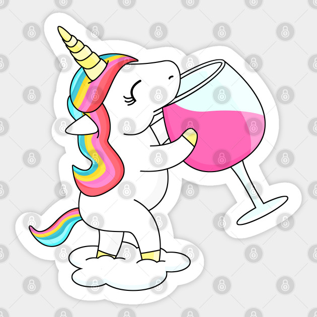 Cute Unicorn Drinking Wine Unicorn Sticker Teepublic