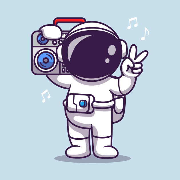 Cute Astronaut Listening Music With Boombox Cartoon by Catalyst Labs