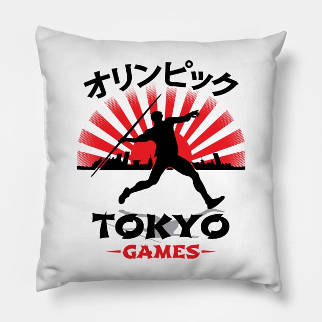 Javelin Thrower Tokyo Olympics Track N Field Athlete Pillow by atomguy