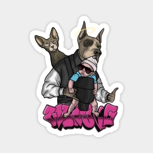 Crazy Dog with Baby and Cat behind Magnet