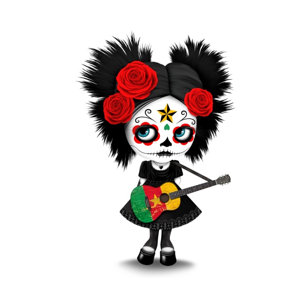 Sugar Skull Girl Playing Cameroon Flag Guitar by jeffbartels