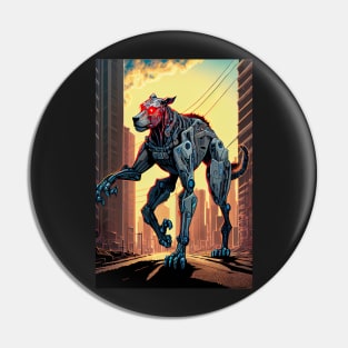 Giant futuristic robot cyborg dog attacking the city Pin