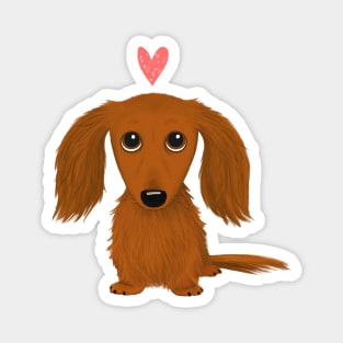 Cute Longhaired Dachshund Cartoon Dog with Heart Magnet