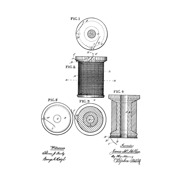 Thread-Spool Vintage Patent Hand Drawing by TheYoungDesigns