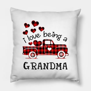 I Love Being Grandma Red Plaid Buffalo Truck Hearts Valentine's Day Shirt Pillow