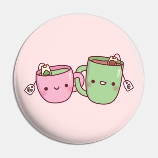 Cute Pink and Green Teacup Funny Best Friends Pin