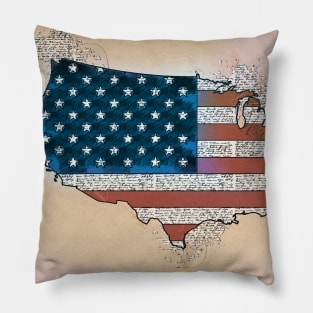 Vintage Patriotic America Map with USA Flag Pillow