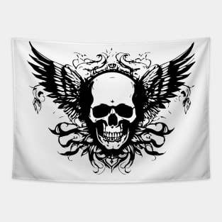 metal skull with wings Tapestry