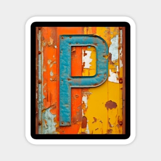 Rusty Letter "P" Monogram P initial Magnet