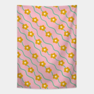 Wavy ditsy floral pattern in pink and mustard yellow Tapestry