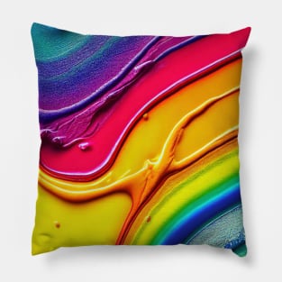 Liquid Colors Flowing Infinitely - Heavy Texture Swirling Thick Wet Paint - Abstract Inspirational Rainbow Drips Pillow