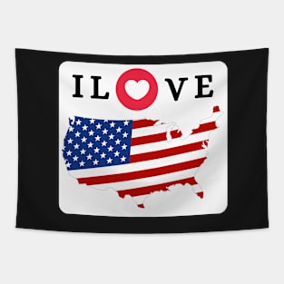 I Love USA America Sticker Tapestry