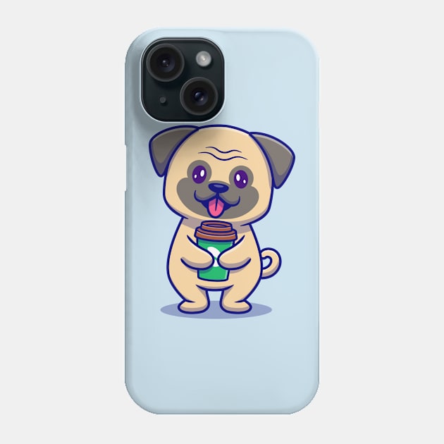 Cute Pug Holding Cup Of Coffee Phone Case by Catalyst Labs