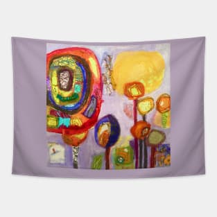 abstract rainbow colour flowers, yellow, red, blue Tapestry