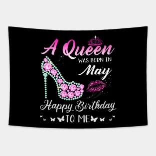 A Queen was born in May Cute Funny Happy Birthday s Tapestry