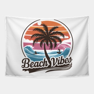 Beach Vibes Retro Surfer Palm Beach Vacation Tapestry