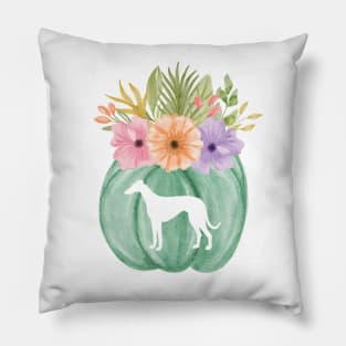 Greyhound Teal Pumpkin with Fall Flowers Pillow