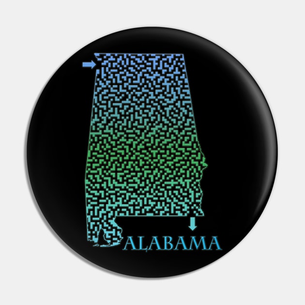 Alabama State Outline Coastal Themed Maze & Labyrinth Pin by gorff