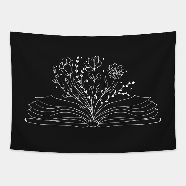 Flower Book, I love reading, Reading, Library, Book worm, Read books, Fantasy reading, Book lover Tapestry by snowshade