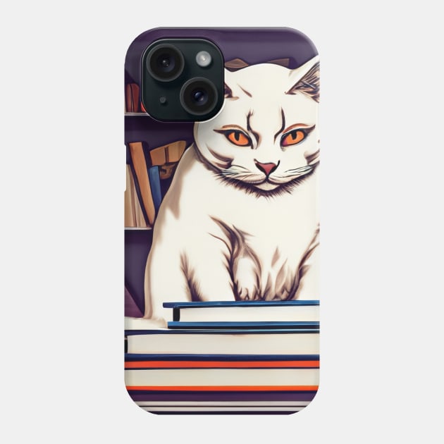 Library Cat Phone Case by Rishirt