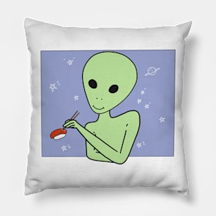 Alien Eating Sushi Meme Funny UFO ET Anime Logo Pillow