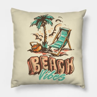 Beach Vibes Retro Vintage Holiday Art Pillow