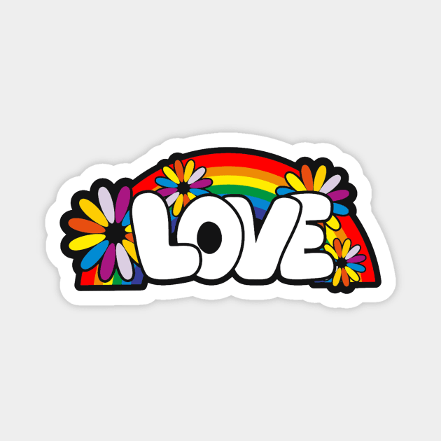 graffiti art style love word with flowers and rainbow Magnet by pickledpossums